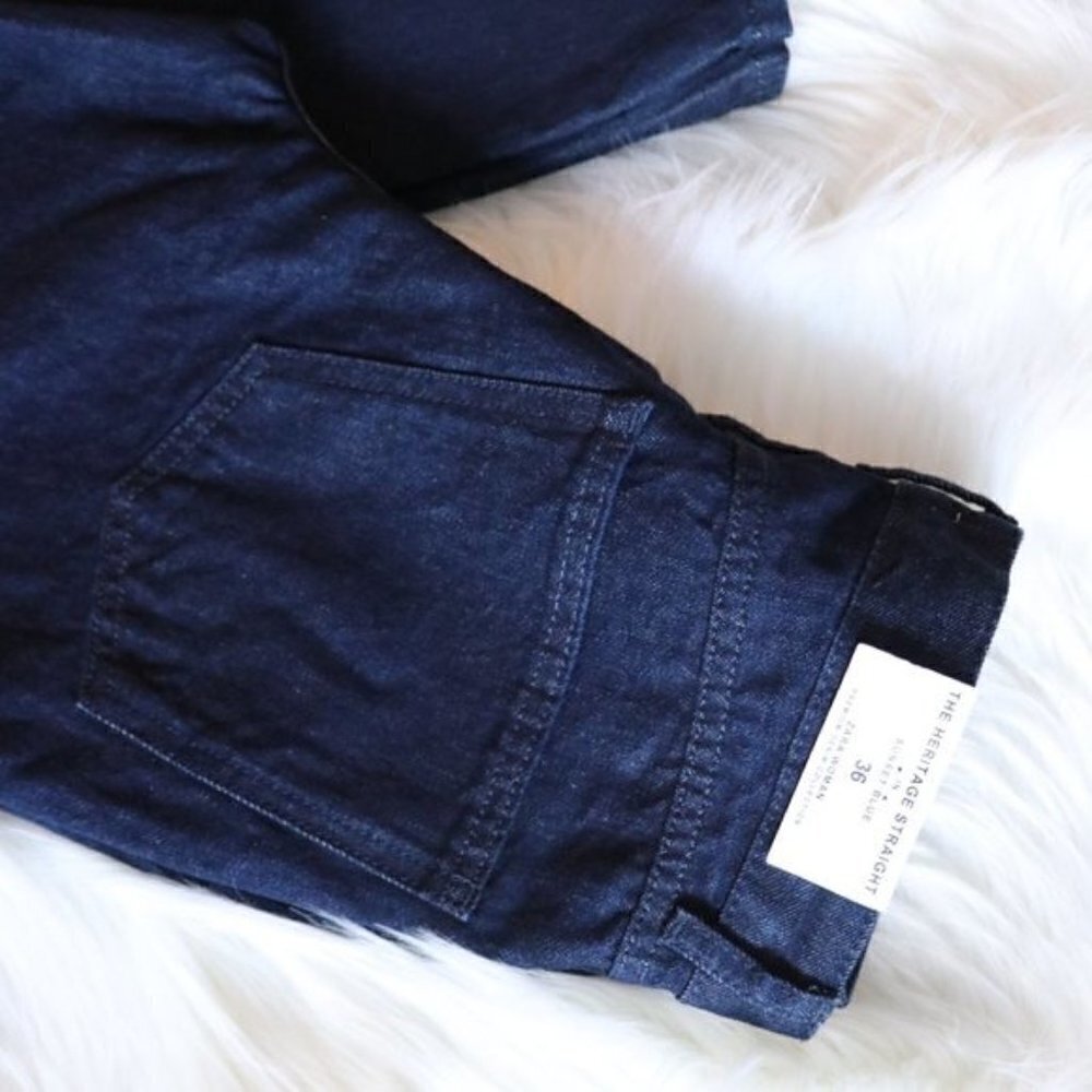 NEW Zara The Heritage Straight Leg Sunset Blue Dark Wash Jeans Size 4 - Picture 4 of 7